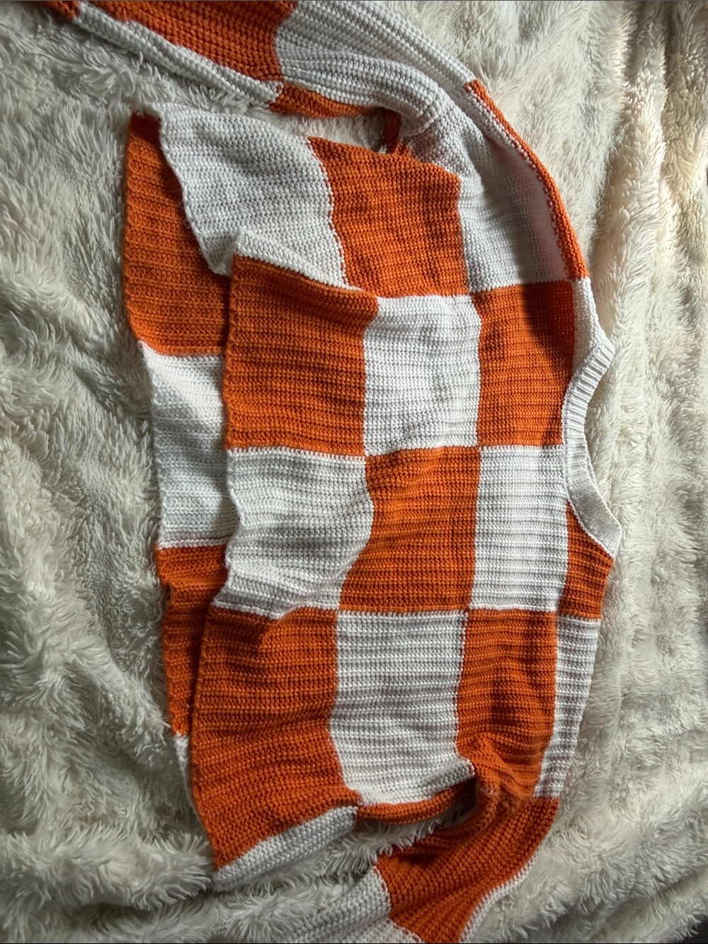 moon & madison Orange and White Checker Knit Top